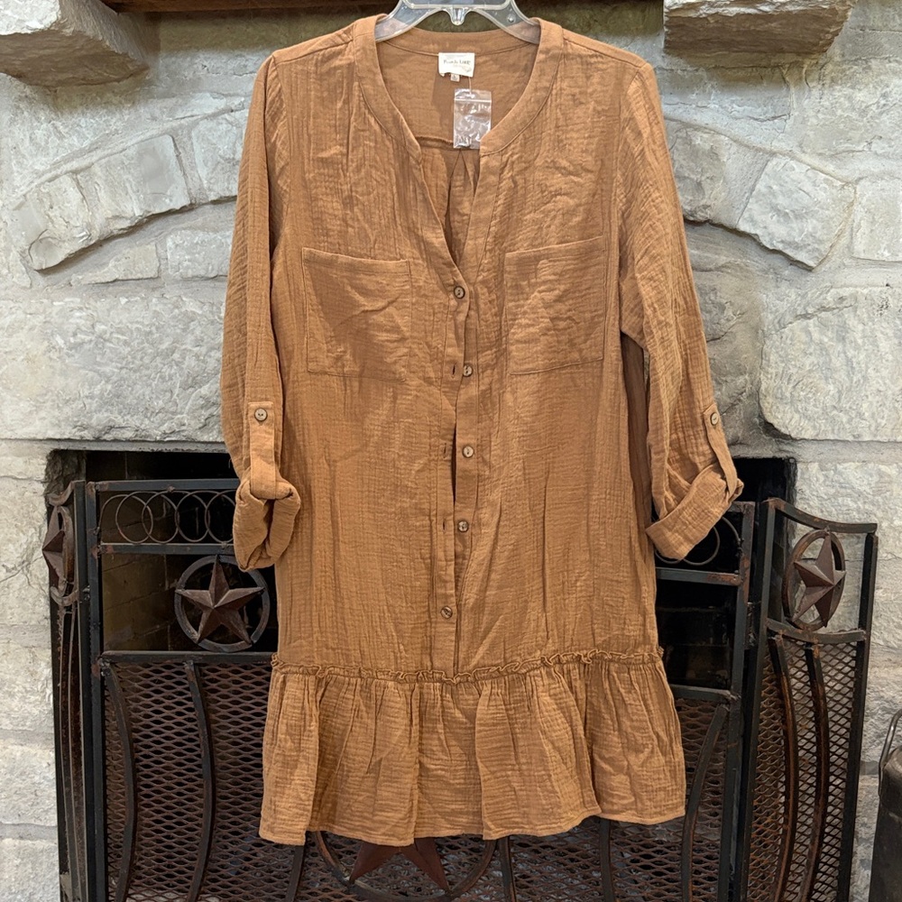 Peach Love California Tan Long Sleeve Dress